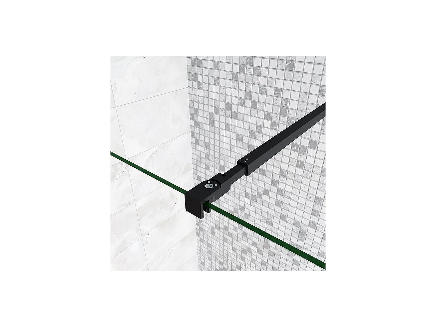 Paroi de douche à l'italienne avec retour pivotant 140+40x200cm avec barre de fixation 73-120cm en carré - Noir Mat - 8mm verre anticalcaire