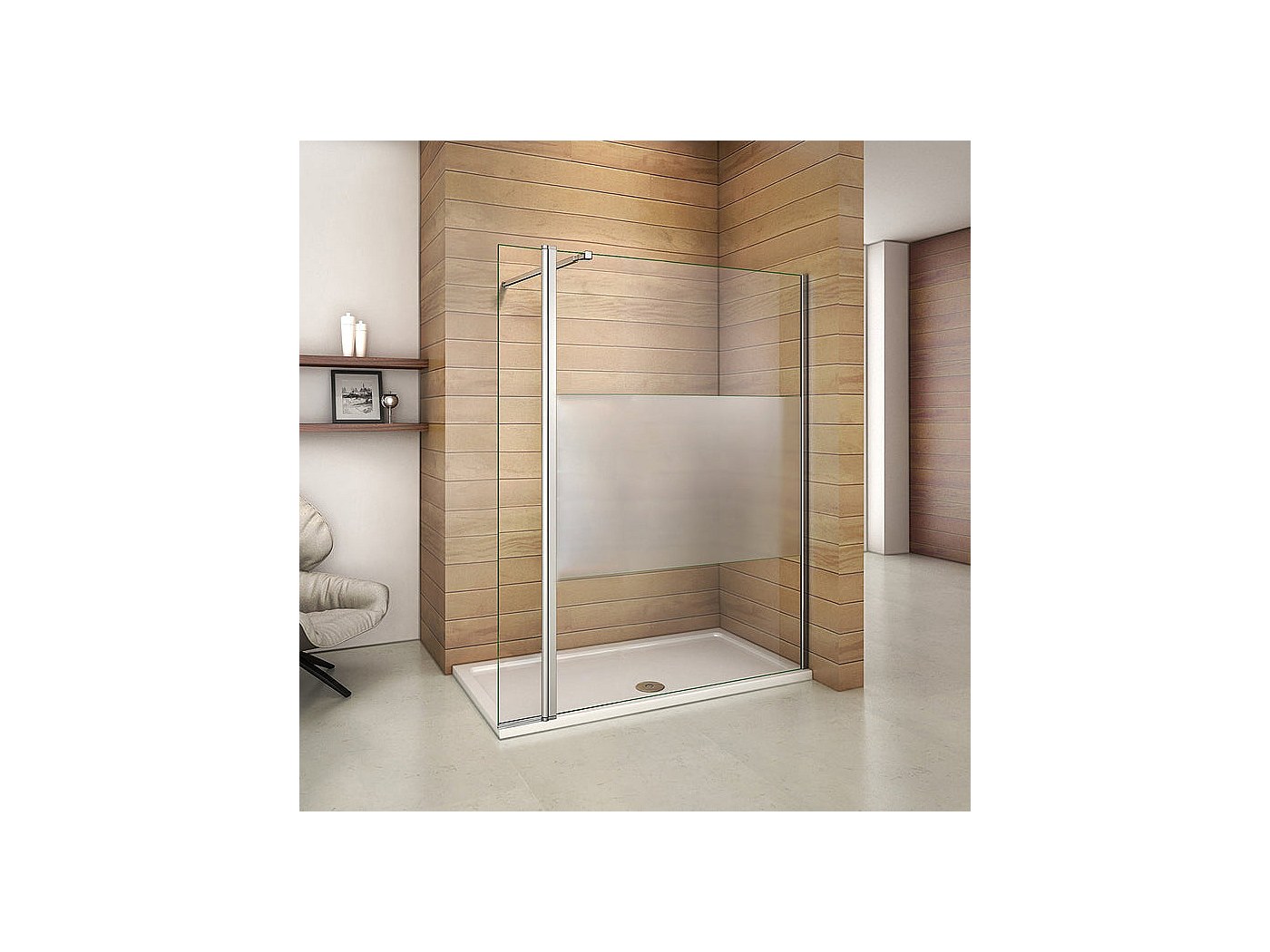 Paroi de douche à l'italienne 110+40x200cm avec barre de fixation 73