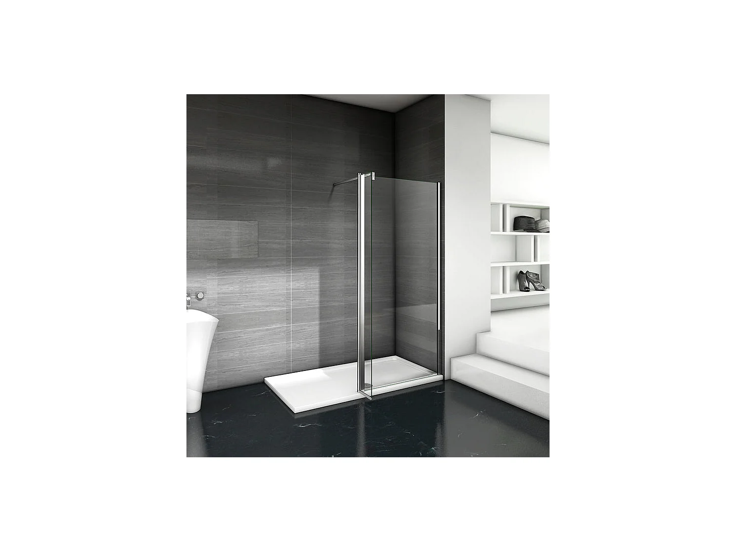 Paroi de douche à l'italienne 160+40x200cm avec retour pivotant - Verre 8mm trempé - Avec barre de fixation 140cm en carré