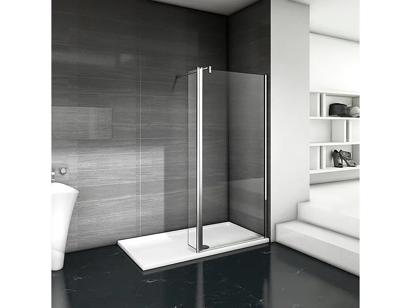 Paroi de douche à l'italienne 160+40x200cm avec retour pivotant - Verre 8mm trempé - Avec barre de fixation 140cm en carré