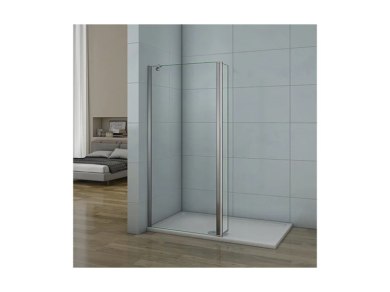 Paroi de douche à l'italienne 30+30x200cm avec retour pivotant - Verre 8mm trempé - Avec barre de fixation d'angle 45cm