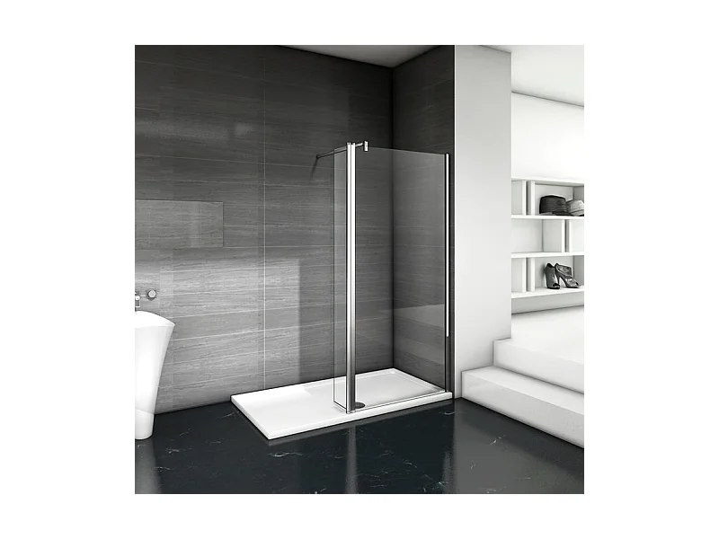Paroi de douche à l'italienne 130+40x200cm avec retour pivotant - Verre 8mm trempé - Avec barre de fixation 140cm en carré