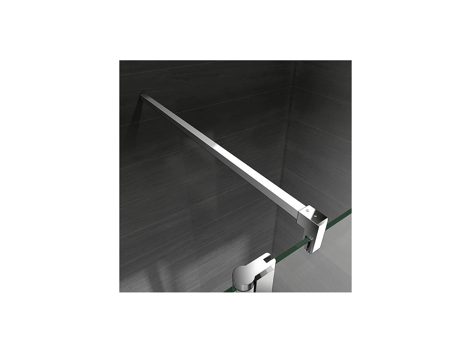 Paroi de douche à l'italienne 150+40x200cm avec retour pivotant - Verre 8mm trempé - Avec barre de fixation 140cm en carré