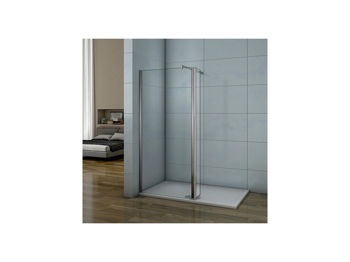 Paroi de douche 80+40x200cm avec barre de fixation 70-120cm en
