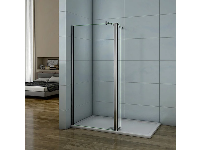 Inloopdouchewand 80+40x200cm met draaibare terugloop - 8mm gehard glas - Met cilindrische bevestigingsstang 70-120cm