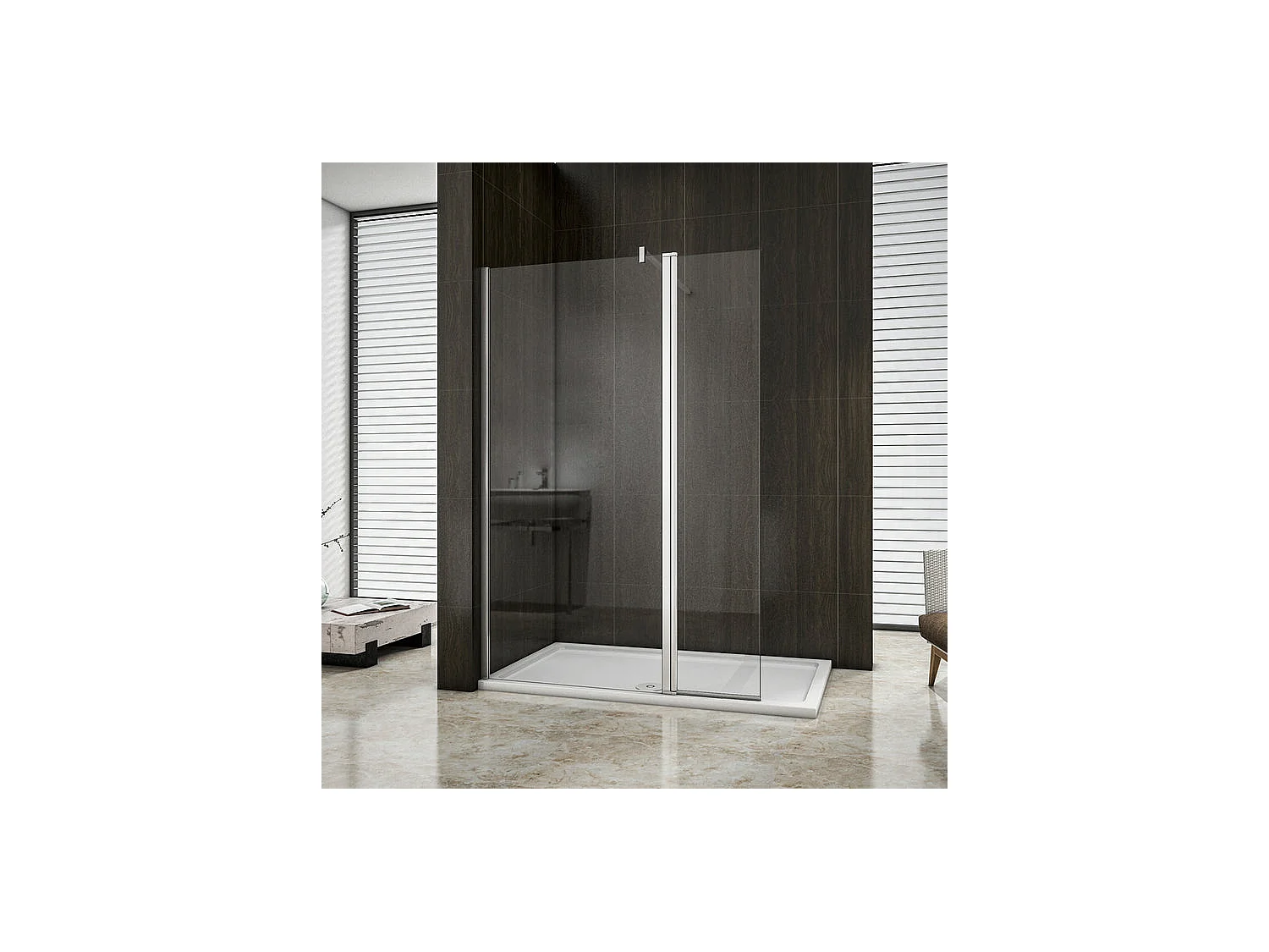 Paroi de douche à l'italienne 50+30x200cm avec retour pivotant - Verre 8mm trempé - Avec barre de fixation 140cm en carré