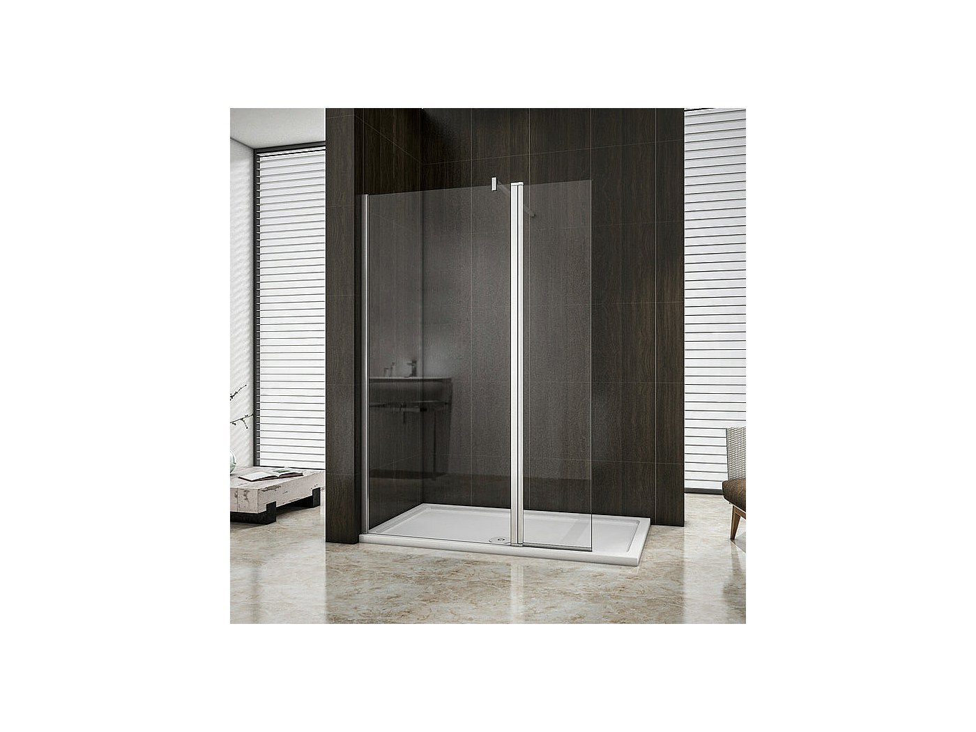 Paroi de douche 50+30x200cm avec barre de fixation 140cm en carré
