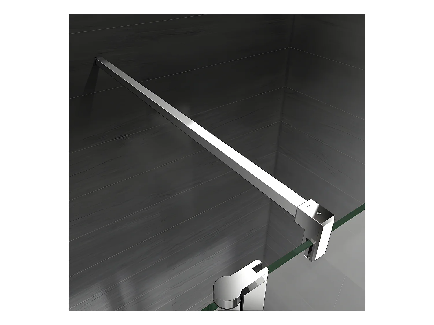 Paroi de douche à l'italienne 120+40x200cm avec retour pivotant - Verre 8mm trempé - Avec barre de fixation 140cm en carré