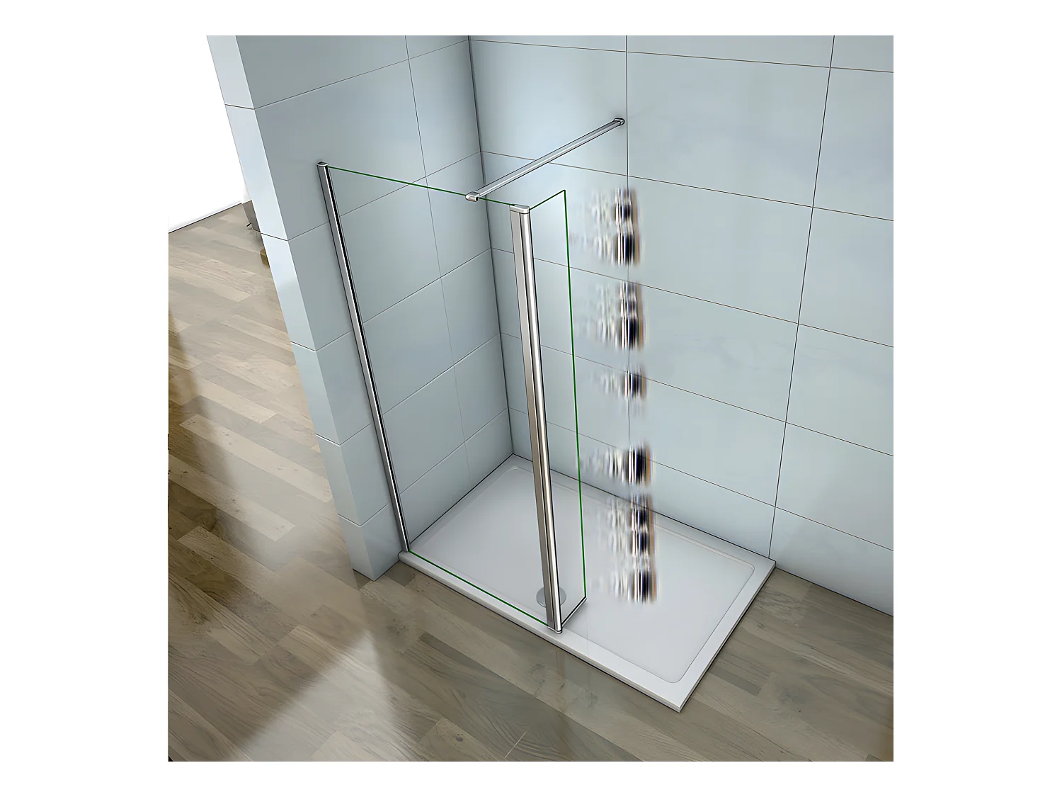 Paroi de douche à l'italienne 40+30x200cm avec retour pivotant - Verre 8mm trempé - Avec barre de fixation 140cm recoupable