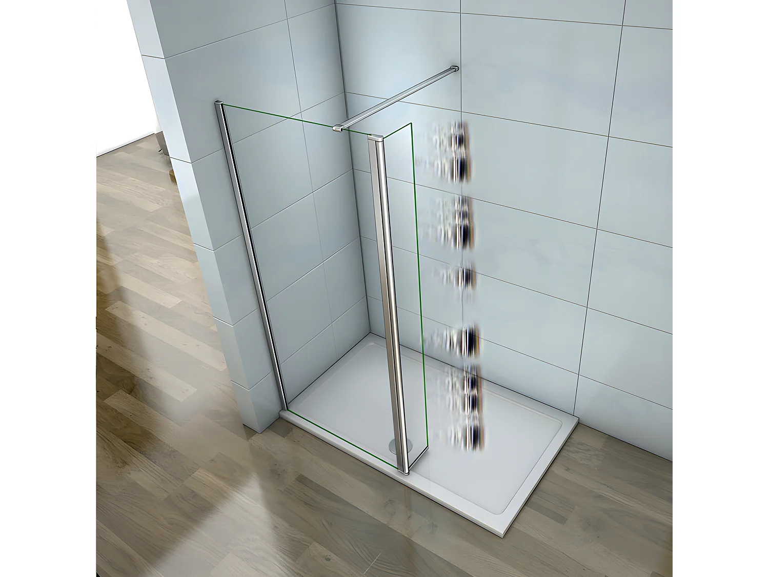 Paroi de douche à l'italienne 40+30x200cm avec retour pivotant - Verre 8mm trempé - Avec barre de fixation 140cm recoupable