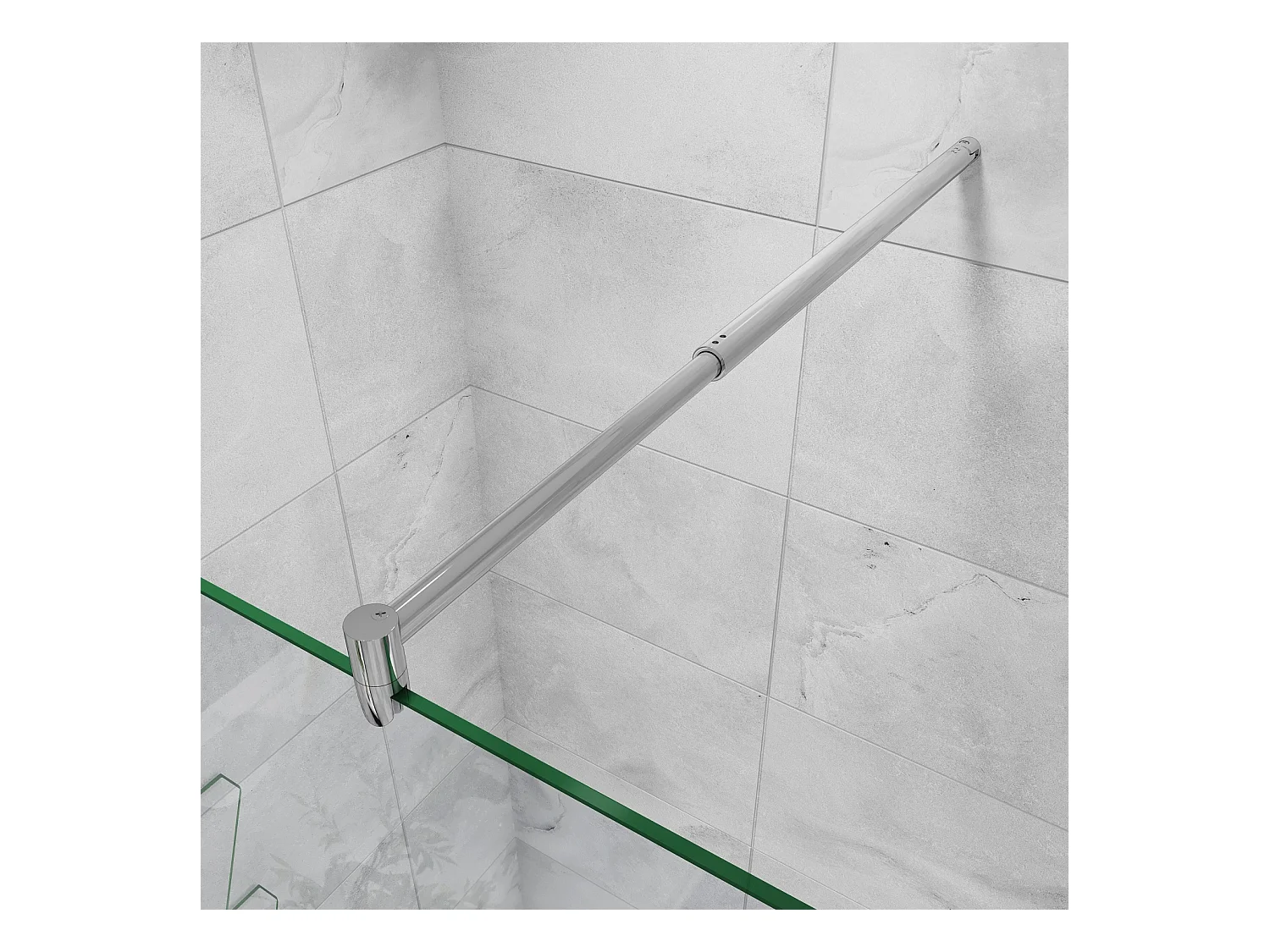 Paroi de douche à l'italienne 60+30x200cm avec retour pivotant - Verre 8mm trempé - Avec barre de fixation 70-120cm en cylindrique