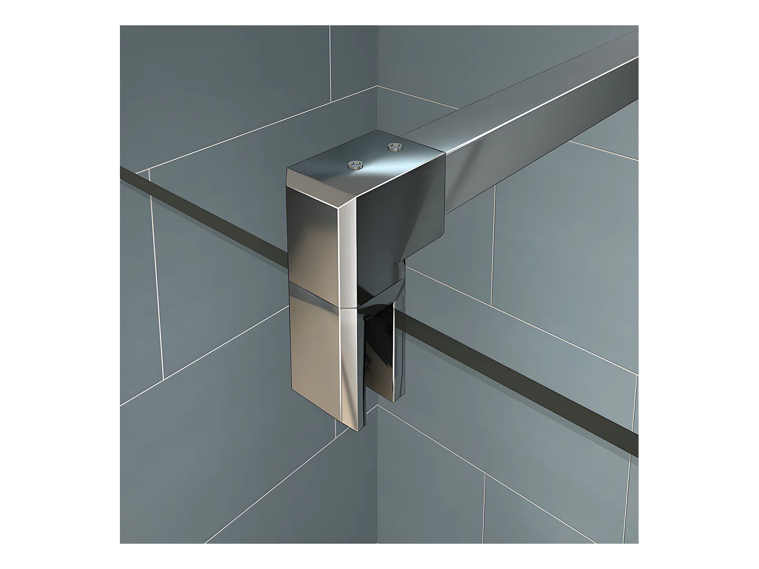 Paroi de douche fixe à l'italienne avec retour pivotant 100+40x200cm, charnières, avec barre de fixation 140cm en carré