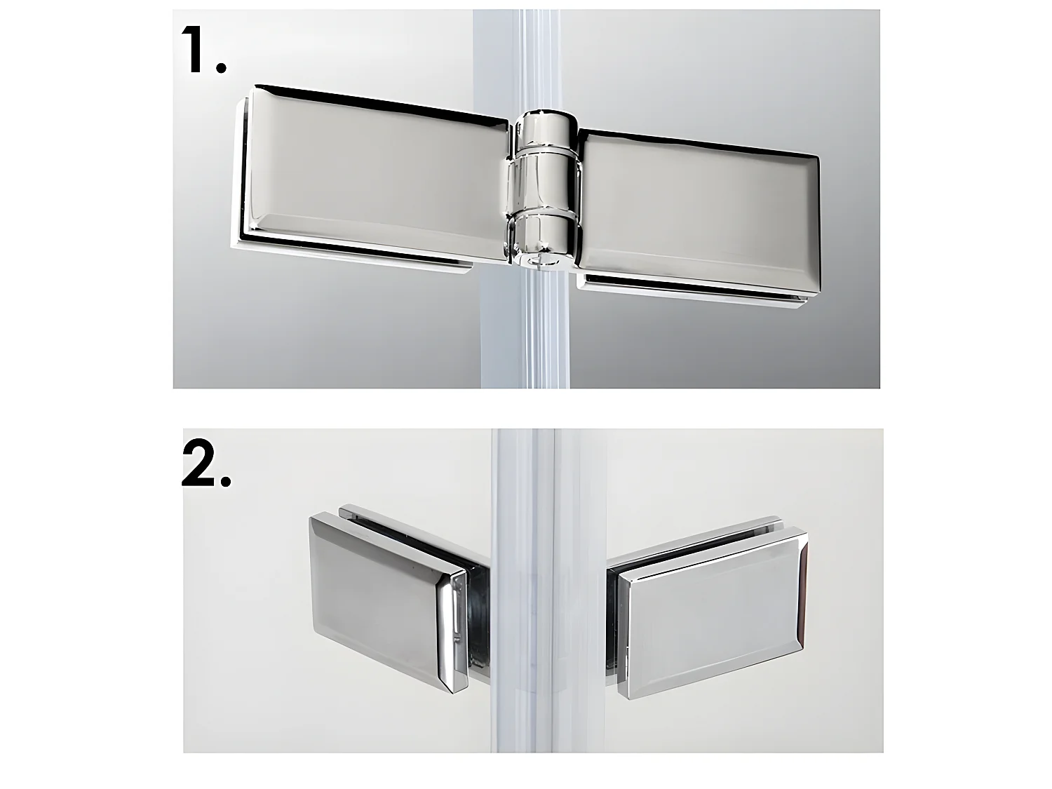 Paroi de douche fixe à l'italienne avec retour pivotant 100+40x200cm, charnières, avec barre de fixation 140cm en carré