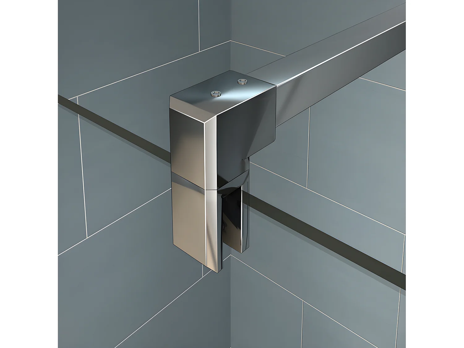 Paroi de douche fixe à l'italienne avec retour pivotant 100+40x200cm, charnières, avec barre de fixation 140cm en carré