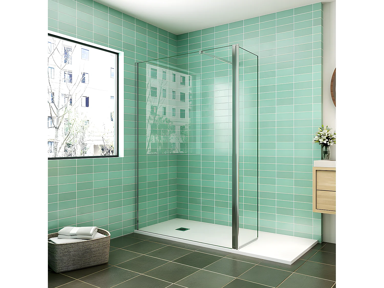 Italiaanse douchewand 120x200cm, met draaibare rug 50x200cm, veiligheidsglas met bevestigingsstaf 73-120cm vierkant