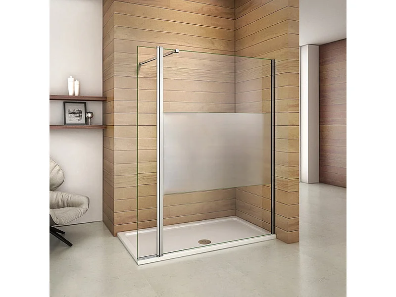 Paroi de douche à l'italienne verre dépoli au centre 90+40x200cm avec retour pivotant, avec barre de fixation 73-120cm