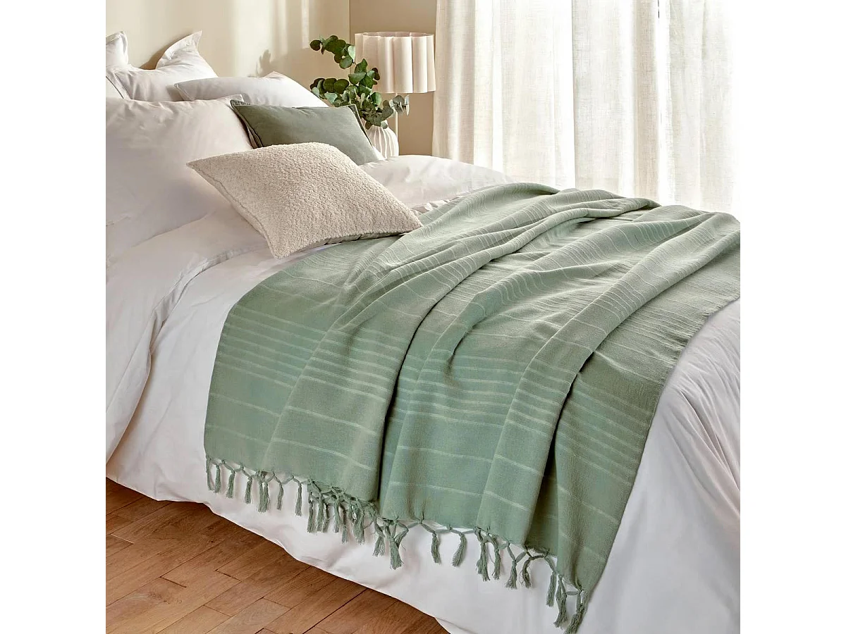 Jeté de Lit "Anjali" 160x220cm Vert Céladon