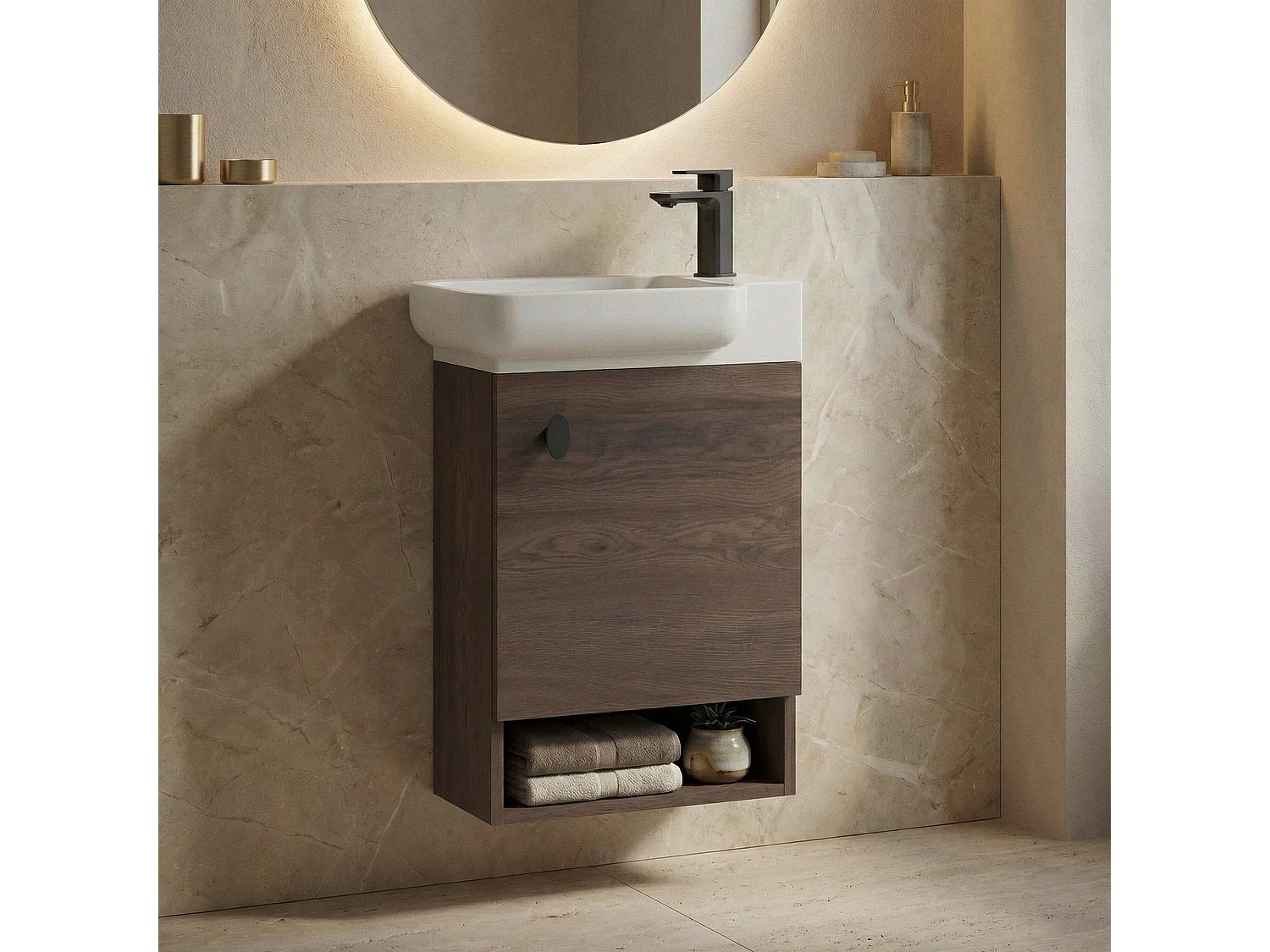 Meuble Vasque "Begonya 55" - 53 x 33 x 75 cm - Dark Walnut