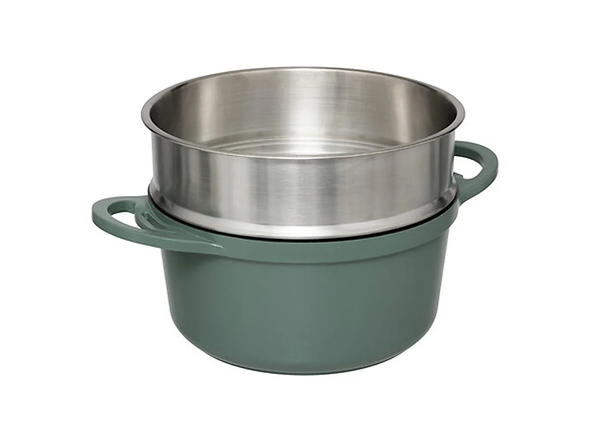 Cocotte Avec Panier Vapeur "Kirk" 24cm Vert Olive