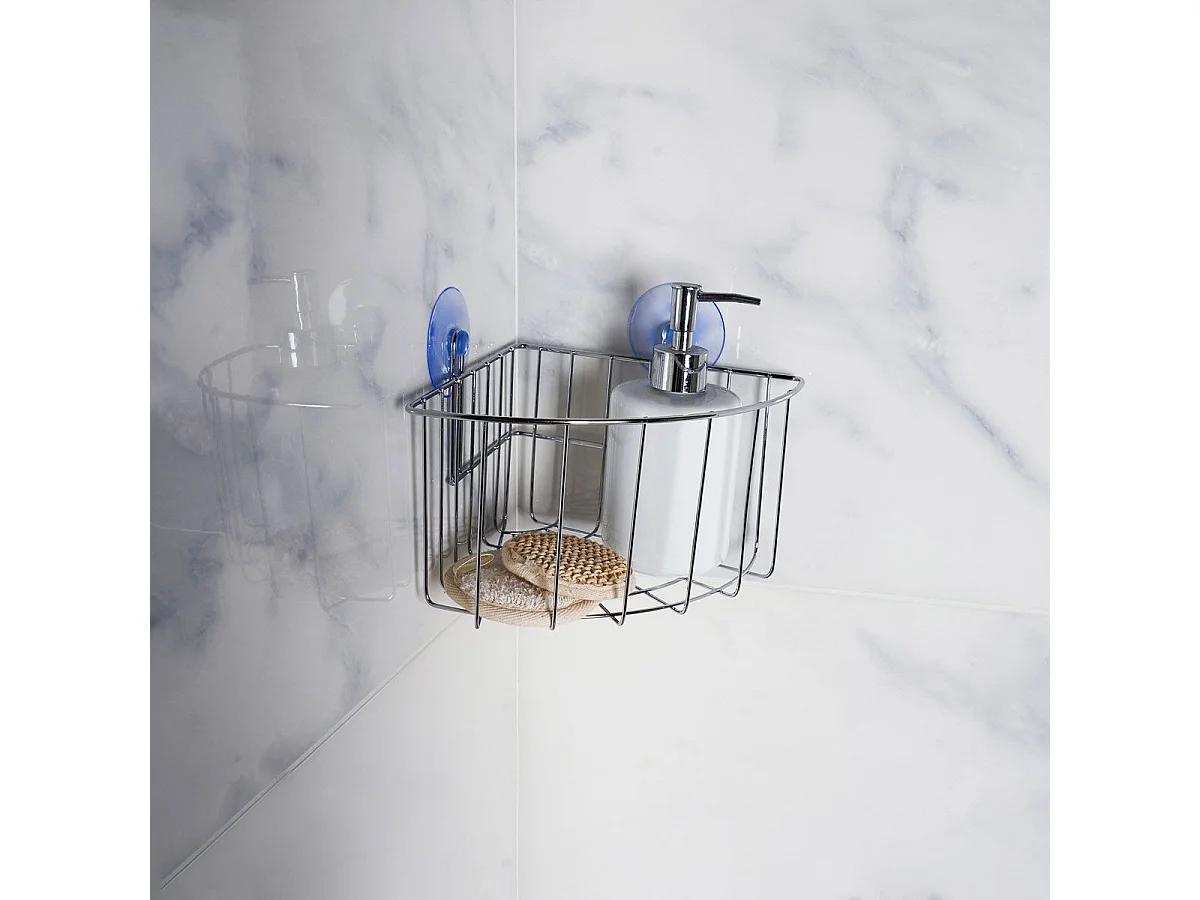 Panier de Douche Angle Ventouse "Filaire Basic" 19cm Chrome