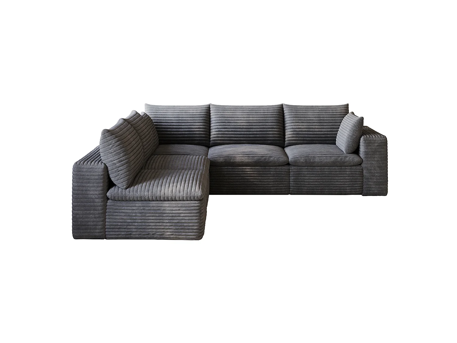 Canapé d'angle modulable 5 places avec coussin d'assise amovible, en velours côtelé, gris foncé
