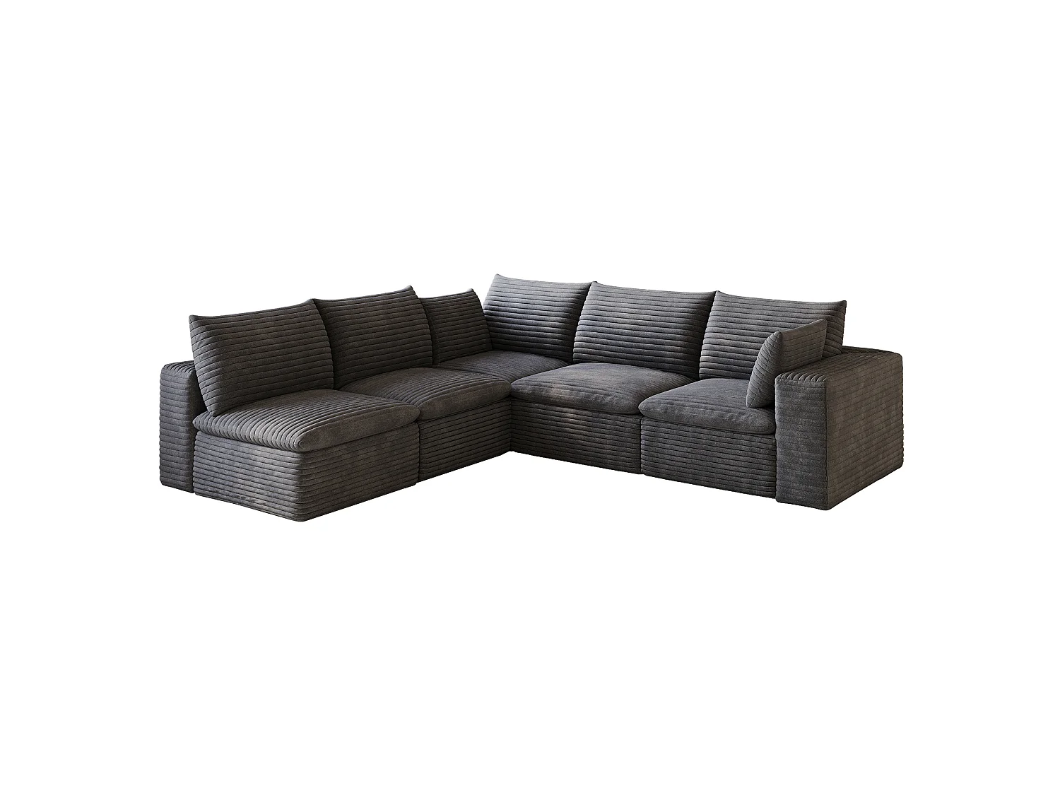 Canapé d'angle modulable 5 places avec coussin d'assise amovible, en velours côtelé, gris foncé
