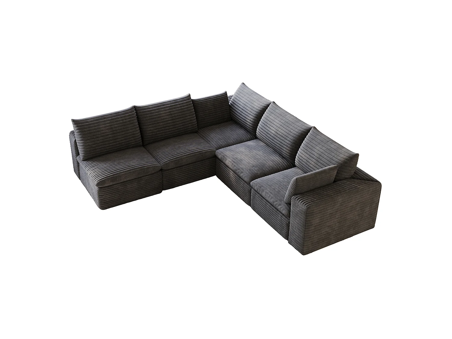 Canapé d'angle modulable 5 places avec coussin d'assise amovible, en velours côtelé, gris foncé