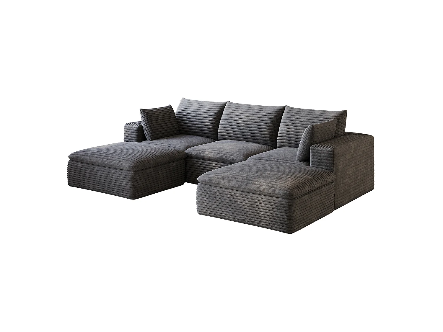 Modulaire 3-zits hoekbank met 2 voetenbanken en afneembaar zitkussen, ribfluweel, donkergrijs