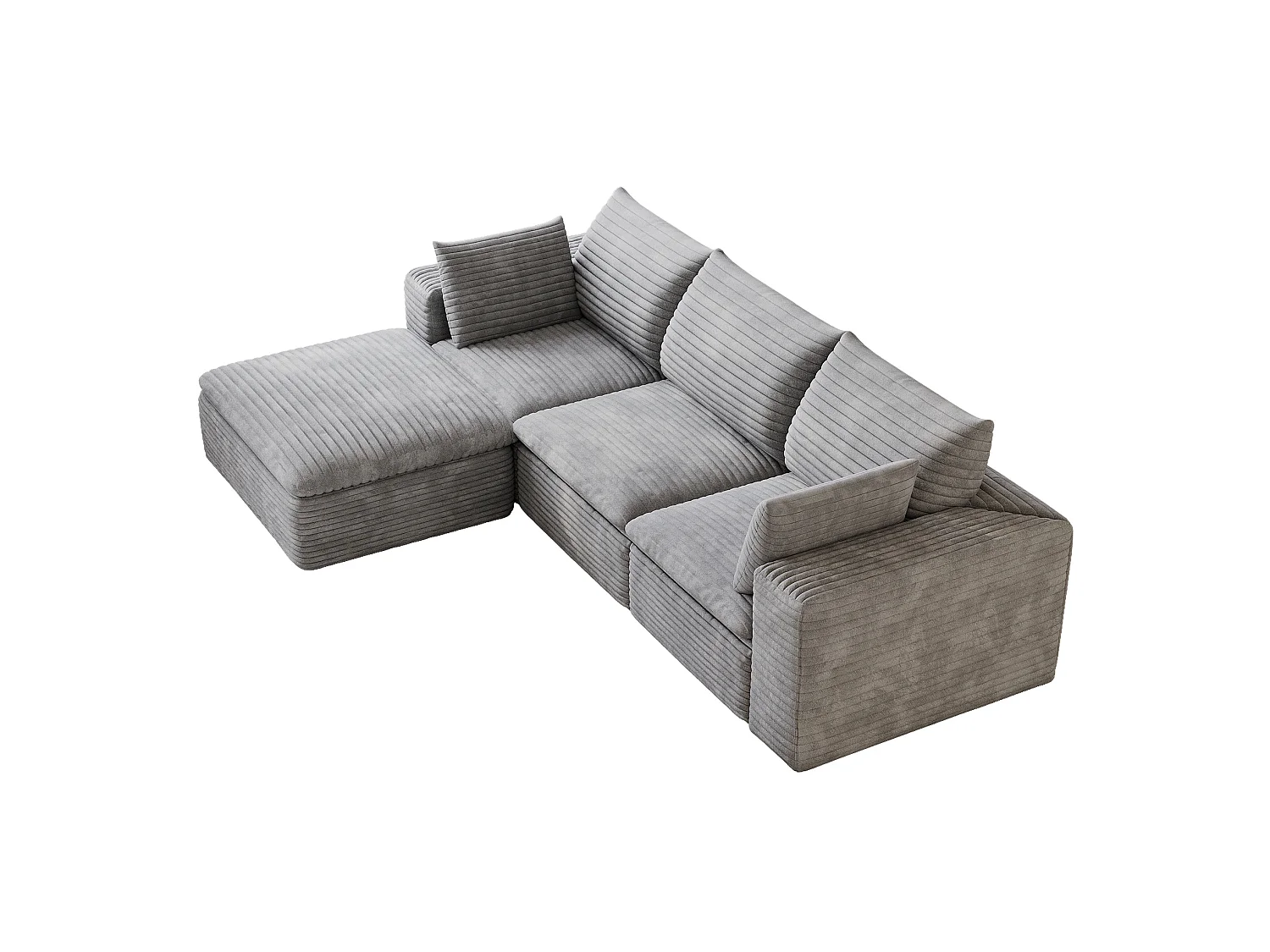 Modulaire 3-zits hoekbank met voetenbank en afneembaar zitkussen, ribfluweel, grijs