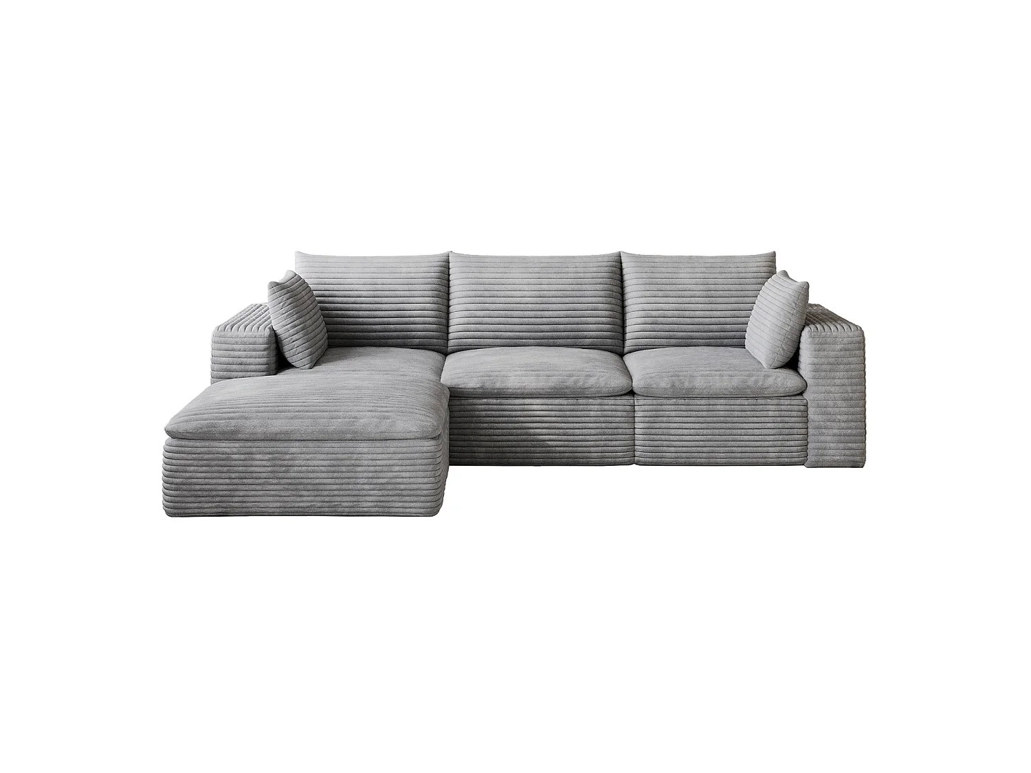 Modulaire 3-zits hoekbank met voetenbank en afneembaar zitkussen, ribfluweel, grijs