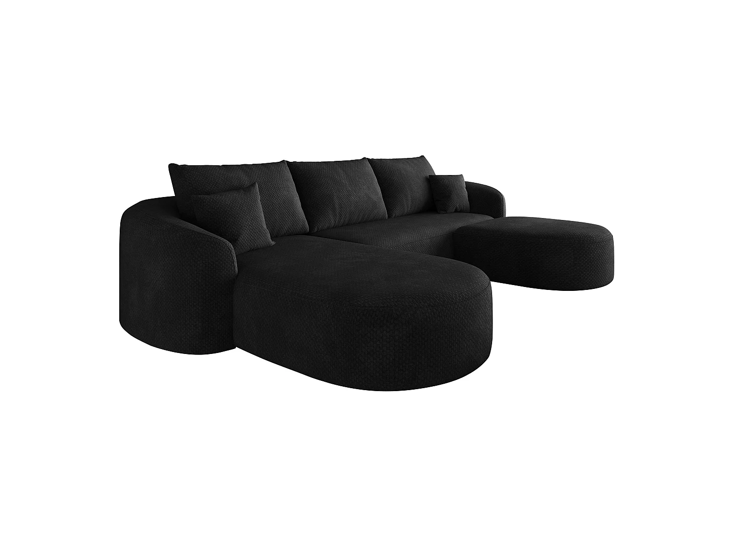 3-zits U-vormige hoekbank met voetenbank, linkerhoek, zonder montage, stoffen bekleding, zwart, 266x168x85 cm