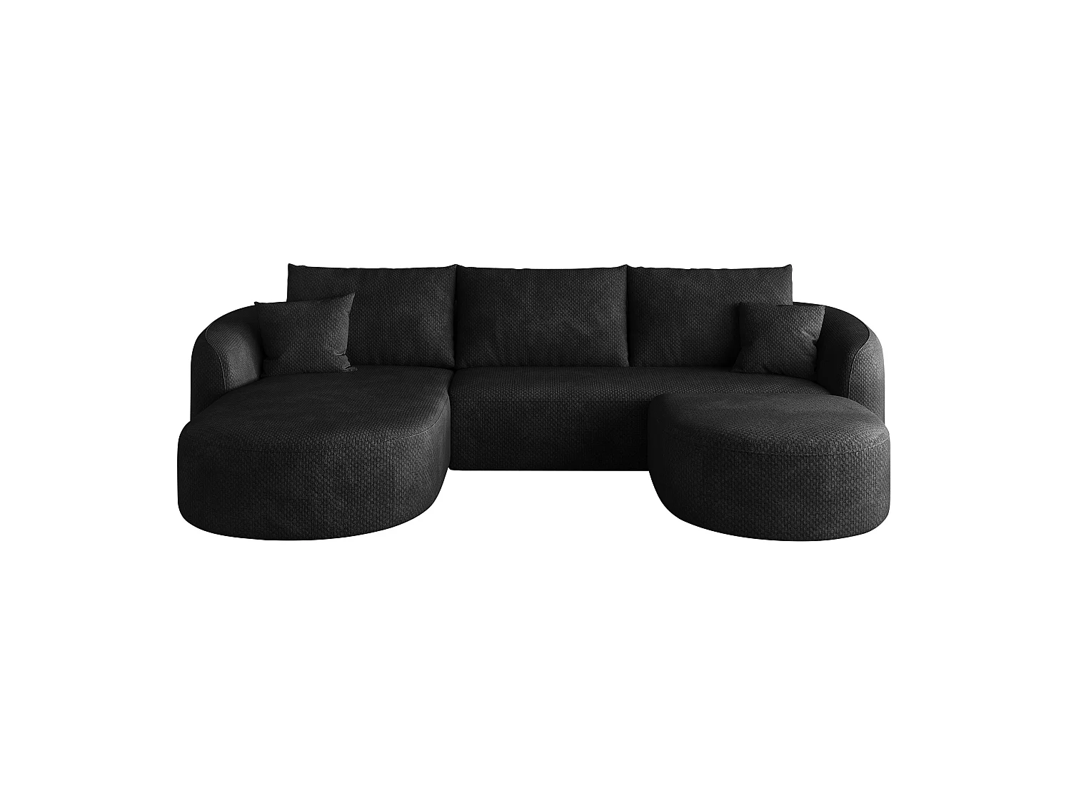 3-zits U-vormige hoekbank met voetenbank, linkerhoek, zonder montage, stoffen bekleding, zwart, 266x168x85 cm