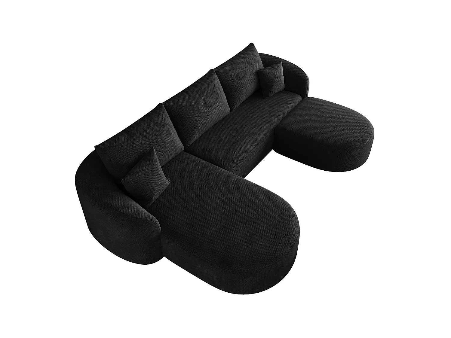 3-zits U-vormige hoekbank met voetenbank, linkerhoek, zonder montage, stoffen bekleding, zwart, 266x168x85 cm