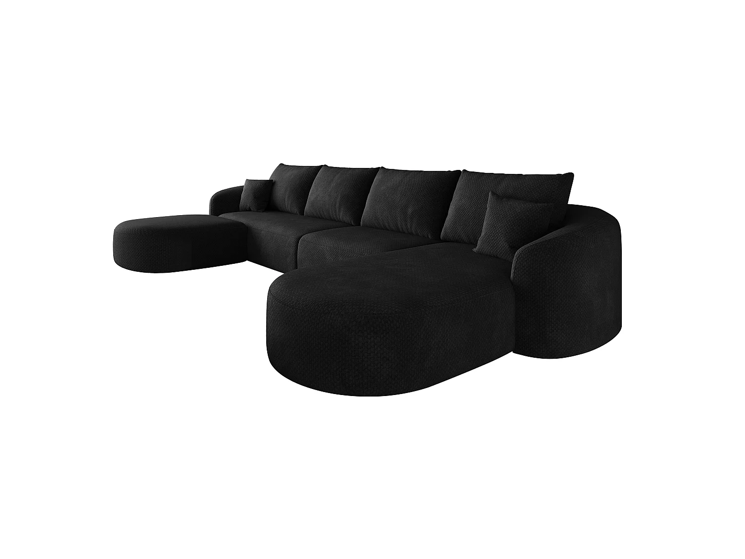 4-zits U-vormige hoekbank met voetenbank, rechterhoek, zonder montage, stoffen bekleding, zwart, 336x168x85 cm