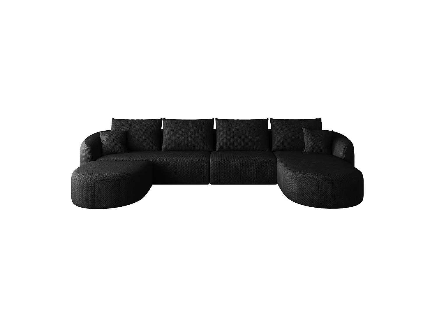 4-zits U-vormige hoekbank met voetenbank, rechterhoek, zonder montage, stoffen bekleding, zwart, 336x168x85 cm