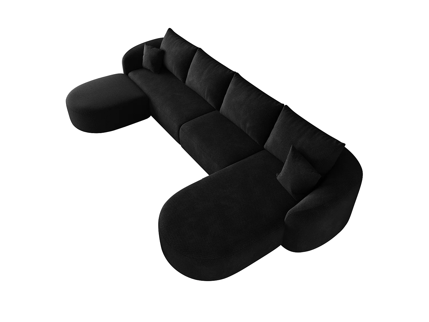 4-zits U-vormige hoekbank met voetenbank, rechterhoek, zonder montage, stoffen bekleding, zwart, 336x168x85 cm