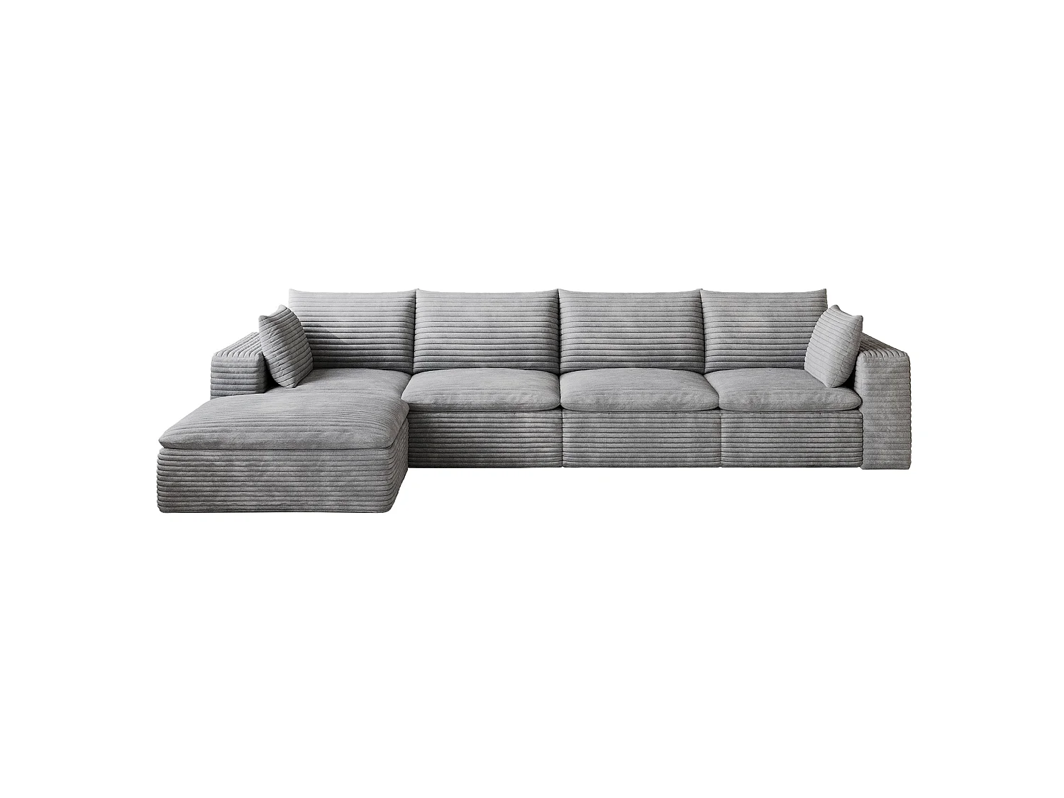 Modulaire 4-zits hoekbank met voetenbank en afneembaar zitkussen, ribfluweel, grijs