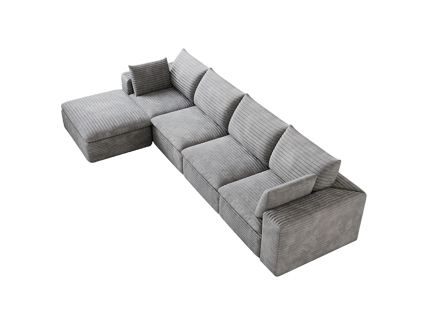 Modulaire 4-zits hoekbank met voetenbank en afneembaar zitkussen, ribfluweel, grijs