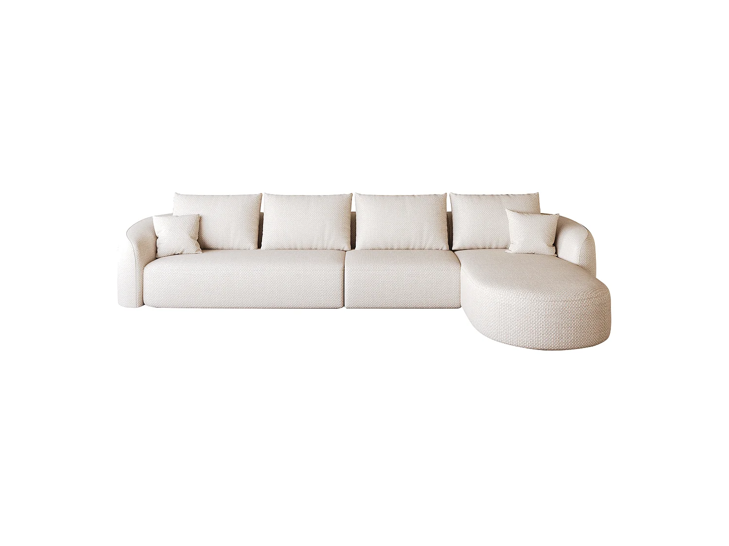 4-zits L-vormige hoekbank, rechterhoek, stoffen bekleding, wit, 336x168x85 cm