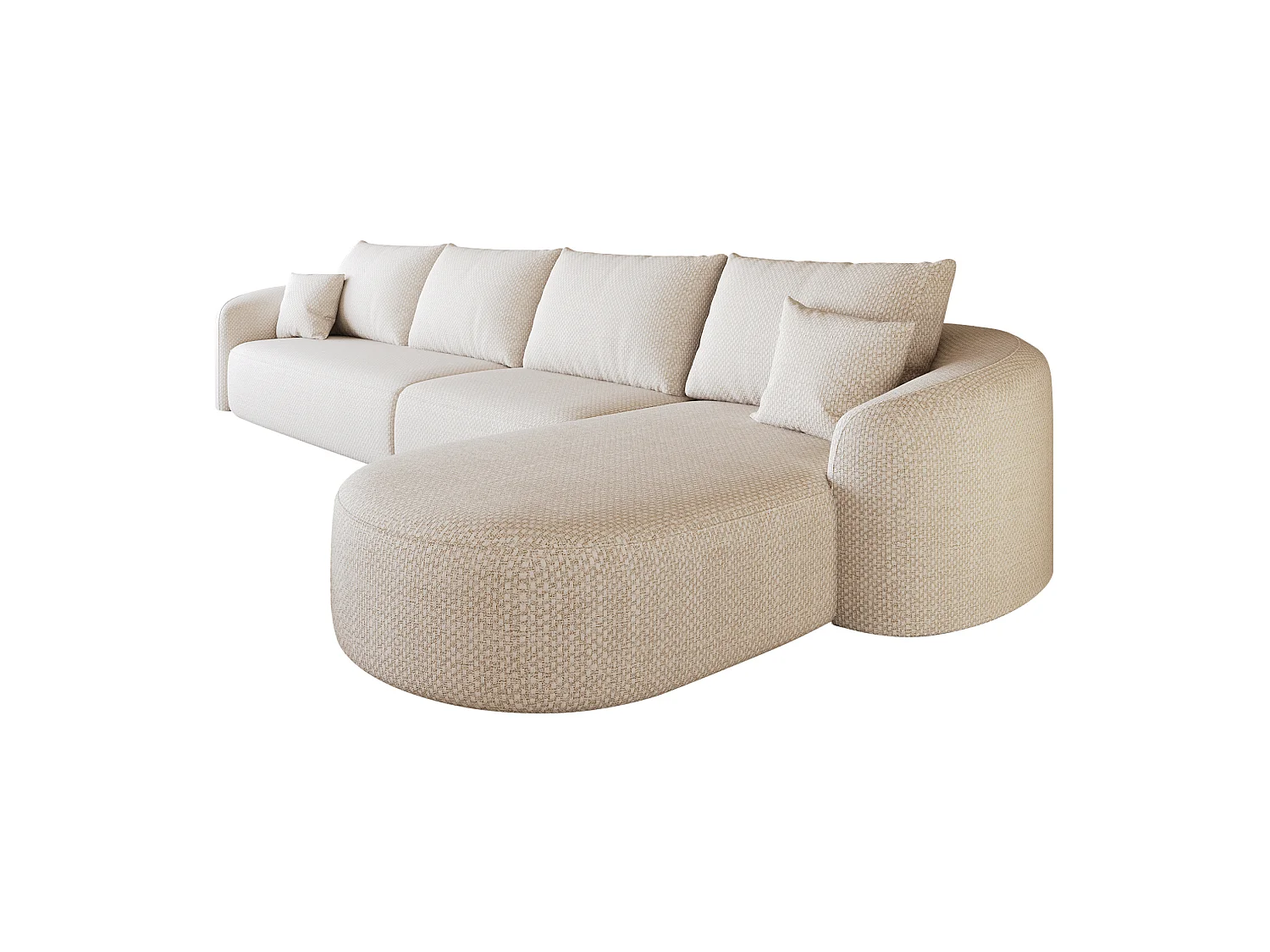 4-zits L-vormige hoekbank, rechterhoek, stoffen bekleding, wit, 336x168x85 cm