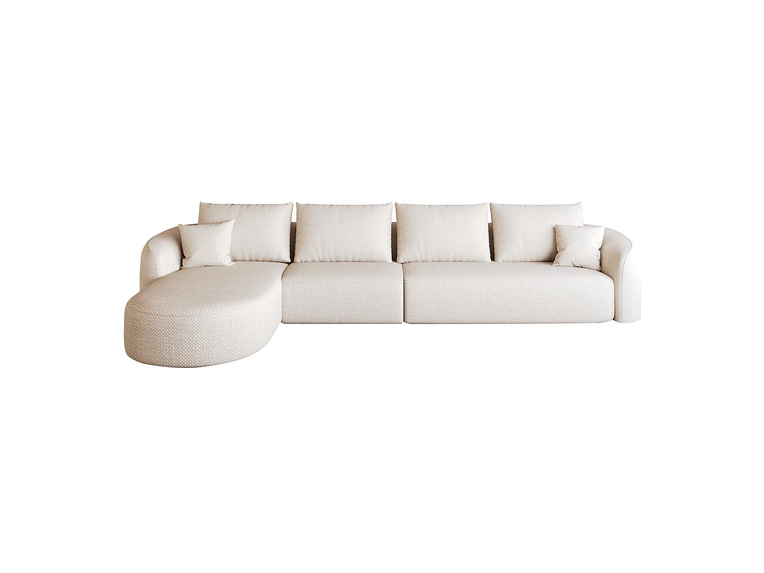 4-zits L-vormige hoekbank, linkerhoek, stoffen bekleding, wit, 336x168x85 cm