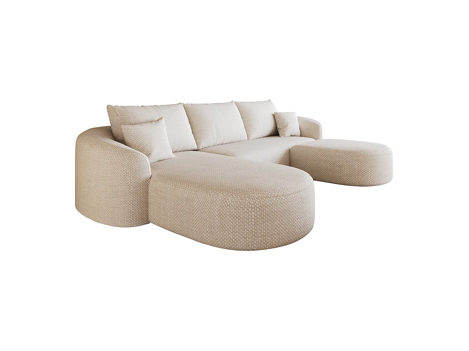 3-zits U-vormige hoekbank met voetenbank, linkerhoek, zonder montage, stoffen bekleding, wit, 266x168x85 cm