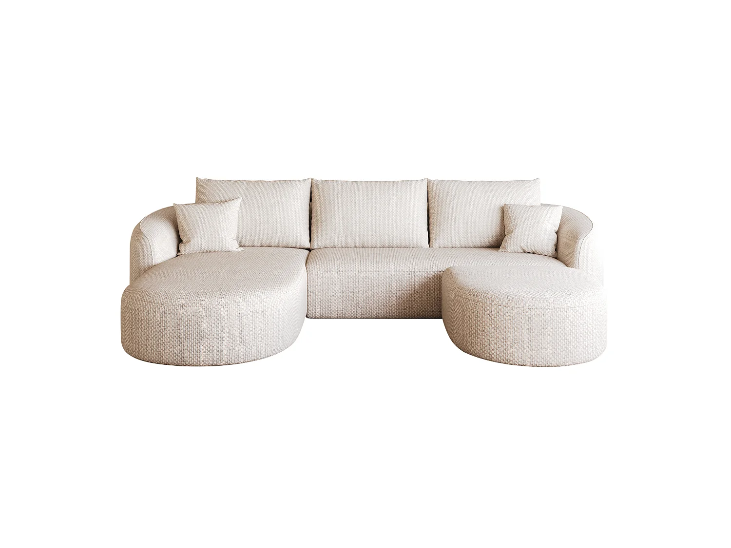 3-zits U-vormige hoekbank met voetenbank, linkerhoek, zonder montage, stoffen bekleding, wit, 266x168x85 cm