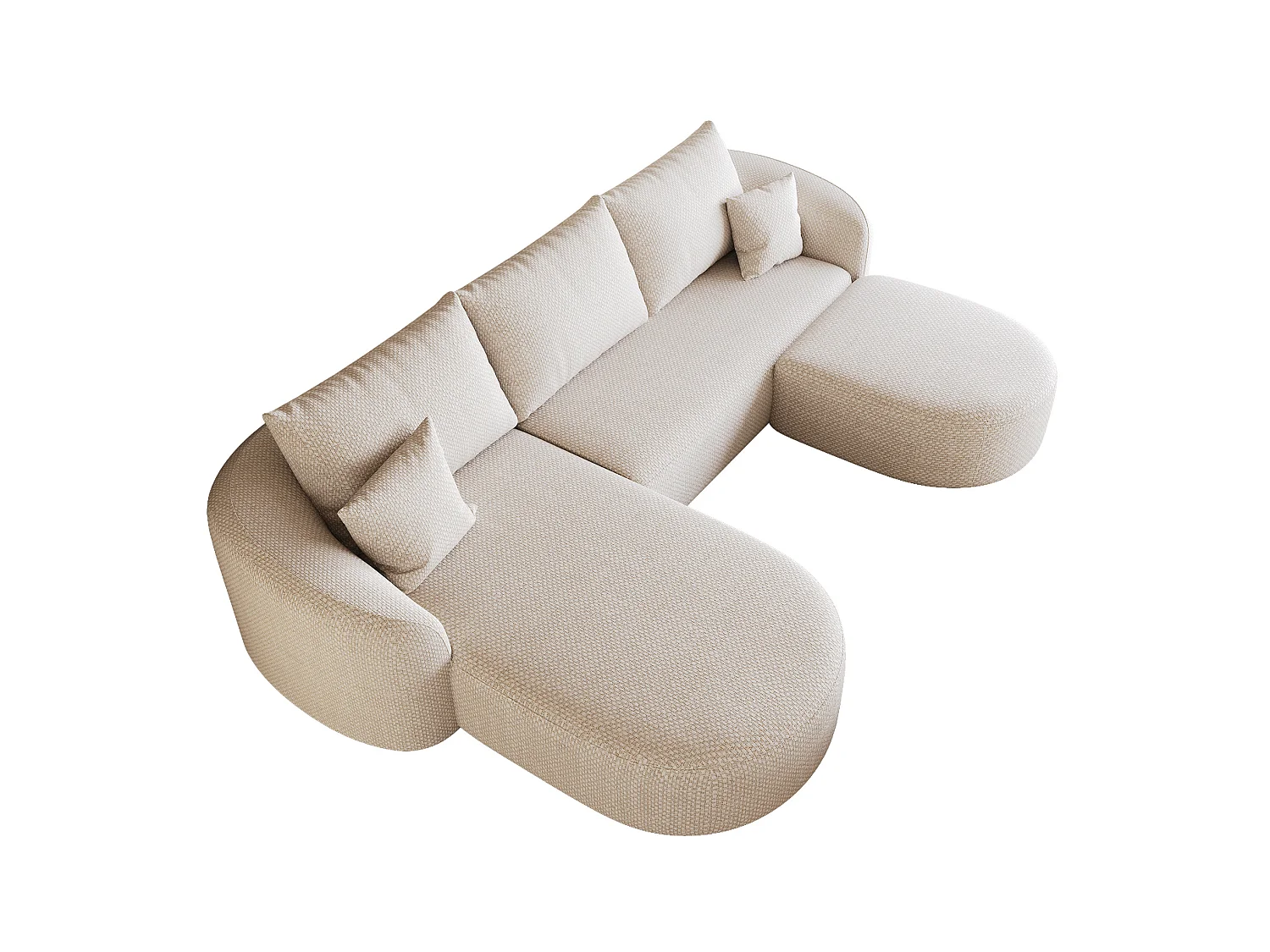 3-zits U-vormige hoekbank met voetenbank, linkerhoek, zonder montage, stoffen bekleding, wit, 266x168x85 cm