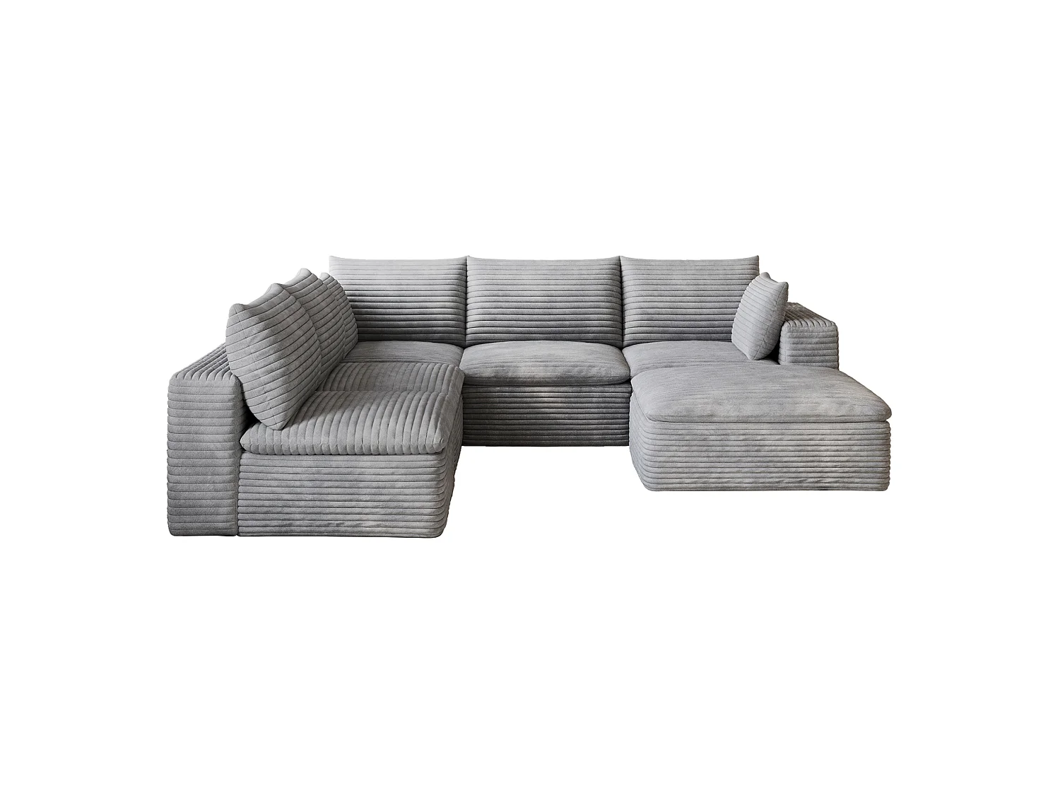 Canapé d'angle modulable 6 places avec coussin d'assise amovible, en velours côtelé, gris