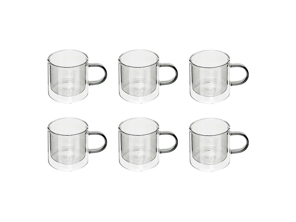 Lot de 6 Mugs en Verre "Lexi" 25cl Gris