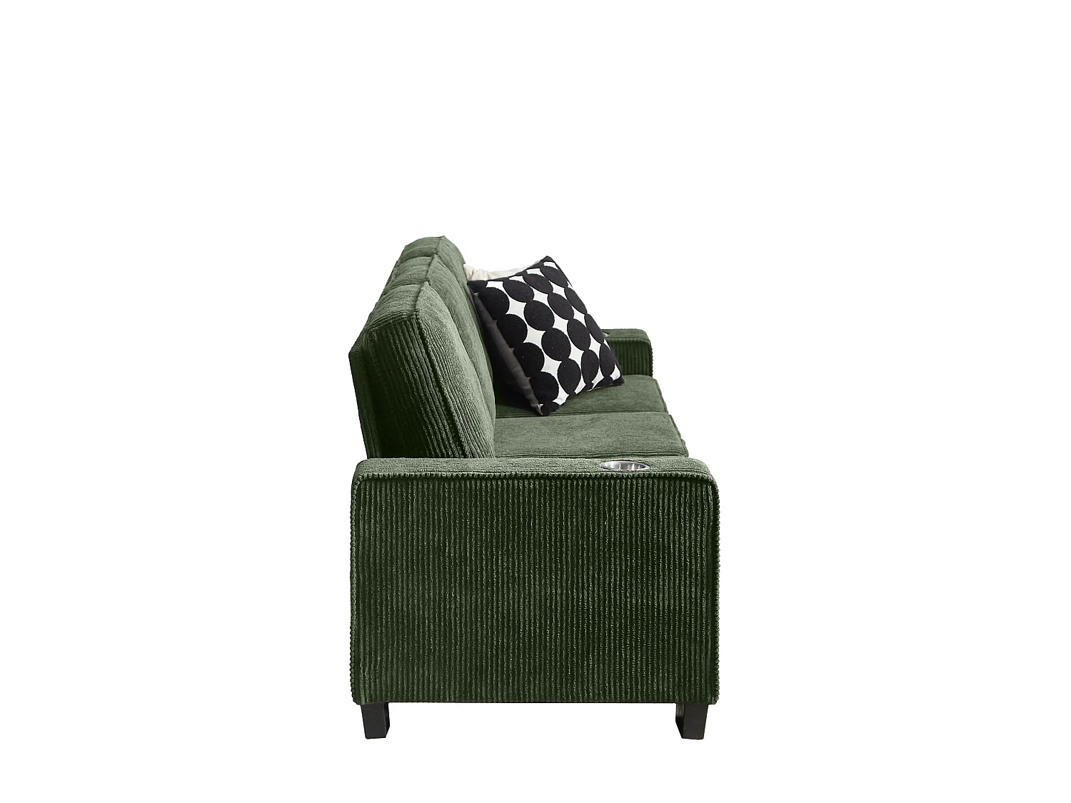 3-zits rechte bank met bekerhouders, ribfluweel, groen, 206x72x86 cm