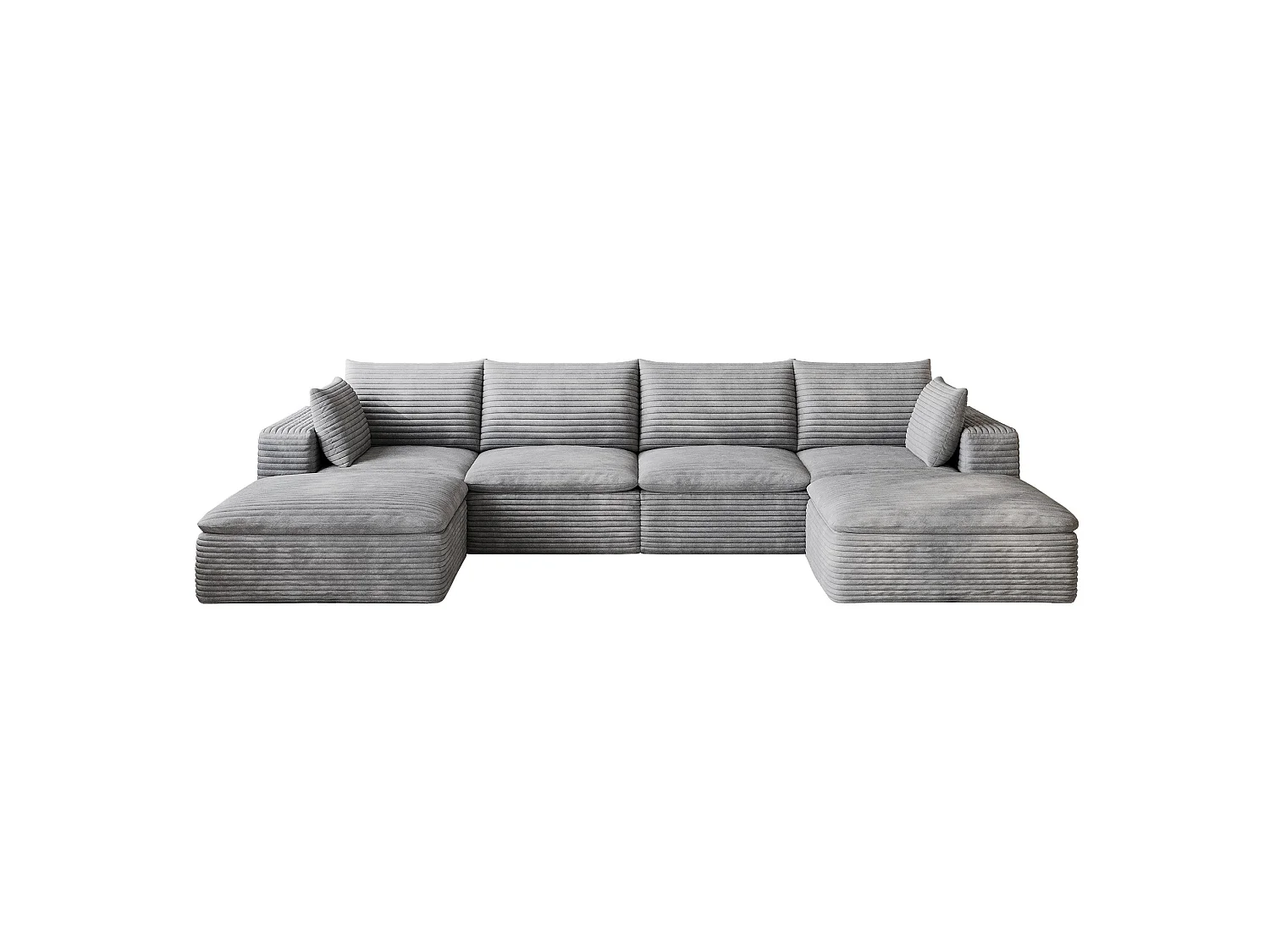 Modulaire 4-zits hoekbank met 2 voetenbanken en afneembaar zitkussen, ribfluweel, grijs