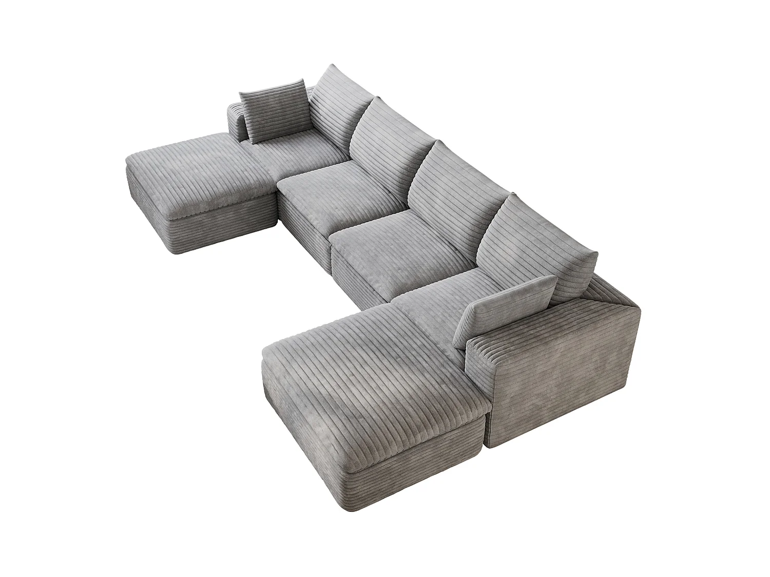 Modulaire 4-zits hoekbank met 2 voetenbanken en afneembaar zitkussen, ribfluweel, grijs