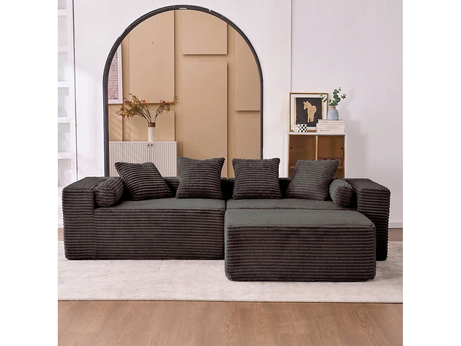 3-zits modulaire hoekbank, chenille, zwart